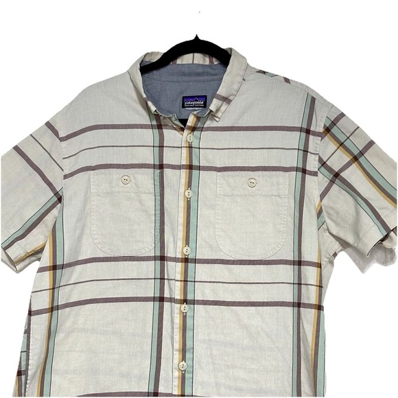 Patagonia Organic Cotton Birdshot Button Checkered Shirt Short Sleeve Men's L/XL - Picture 2 of 6